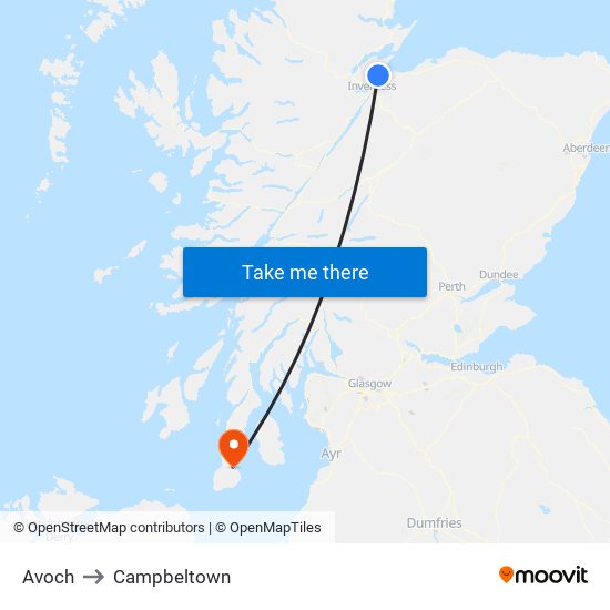 Avoch to Campbeltown map