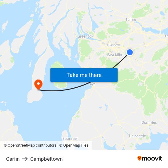 Carfin to Campbeltown map