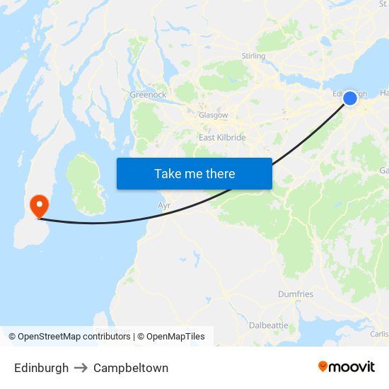 Edinburgh to Campbeltown map