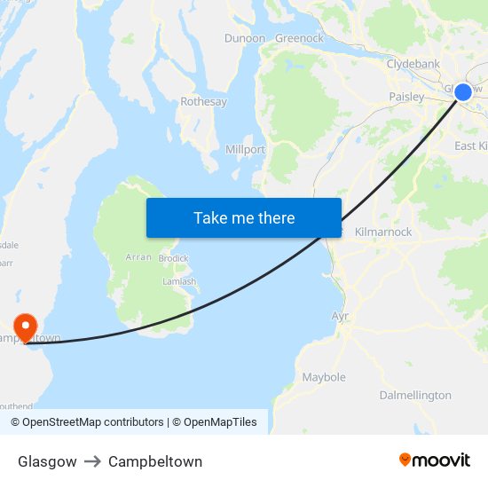 Glasgow to Campbeltown map