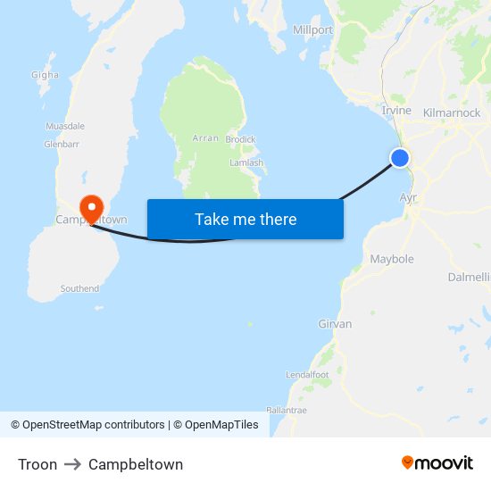 Troon to Campbeltown map