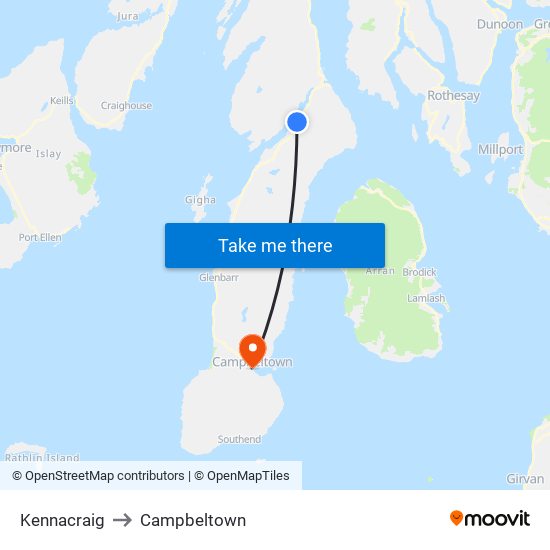 Kennacraig to Campbeltown map