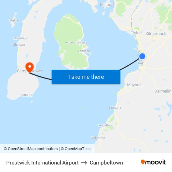 Prestwick International Airport to Campbeltown map