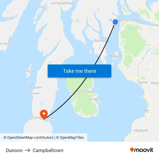 Dunoon to Campbeltown map