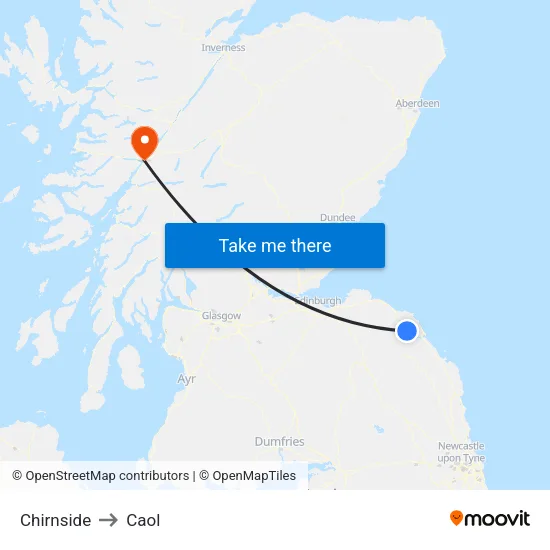 Chirnside to Caol map