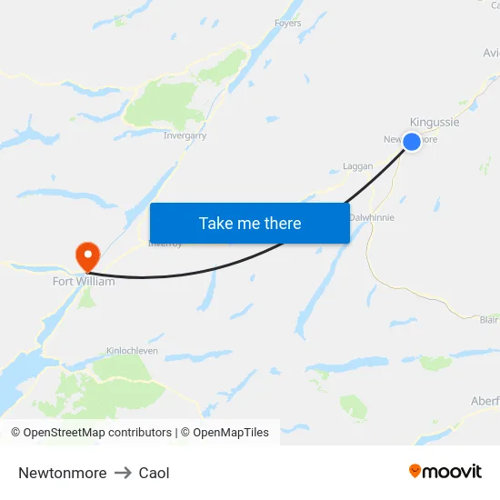 Newtonmore to Caol map