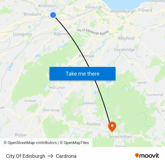 City Of Edinburgh to Cardrona map