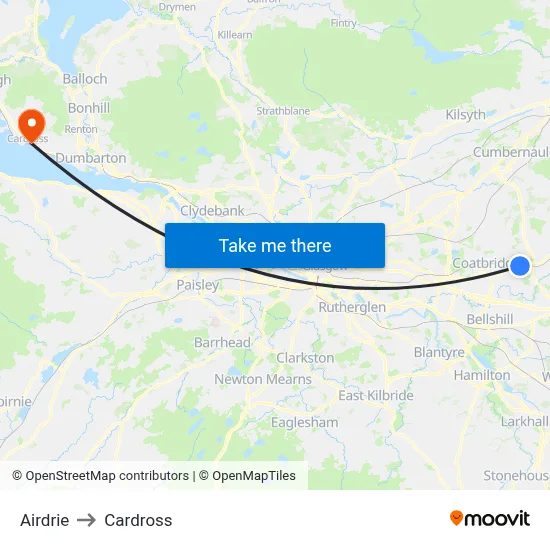Airdrie to Cardross map