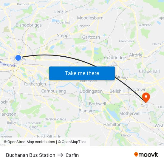 Buchanan Bus Station to Carfin map