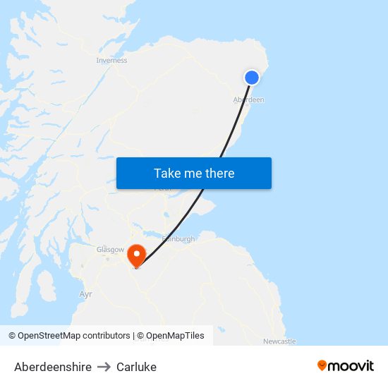 Aberdeenshire to Carluke map