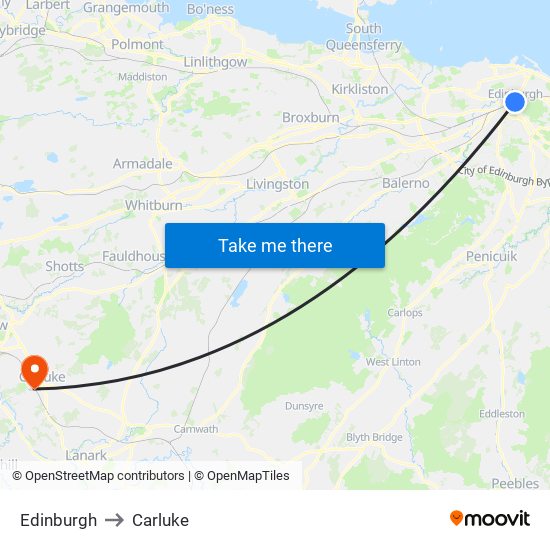 Edinburgh to Carluke map