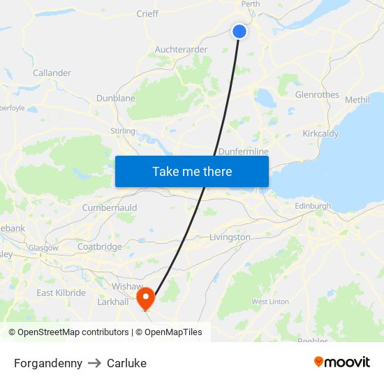 Forgandenny to Carluke map