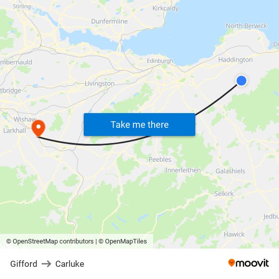 Gifford to Carluke map