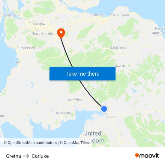 Gretna to Carluke map