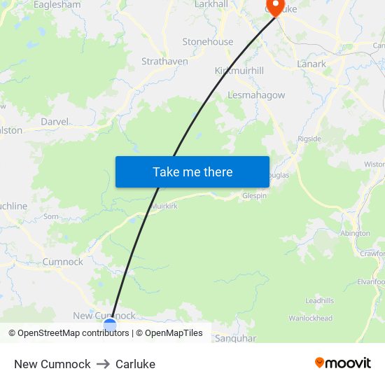 New Cumnock to Carluke map