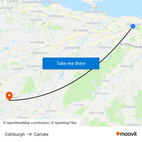 Edinburgh to Carluke map