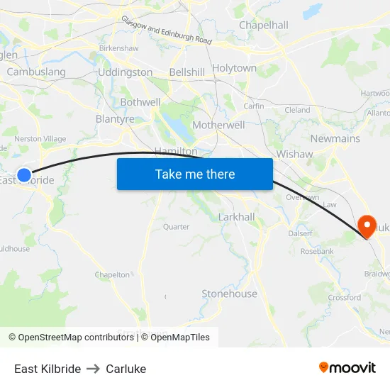 East Kilbride to Carluke map