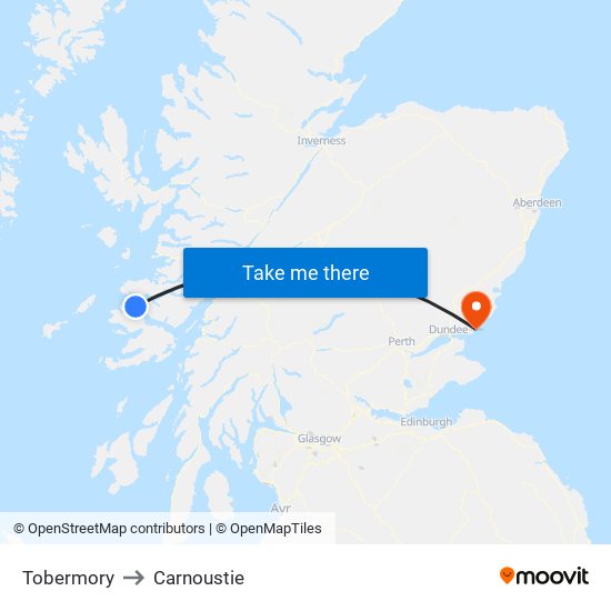 Tobermory to Carnoustie map