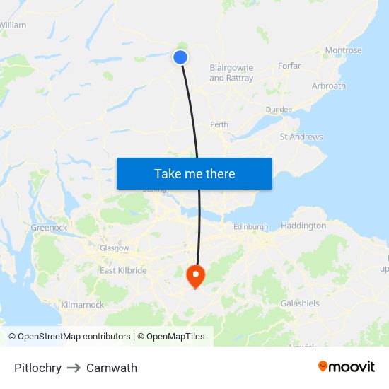 Pitlochry to Carnwath map