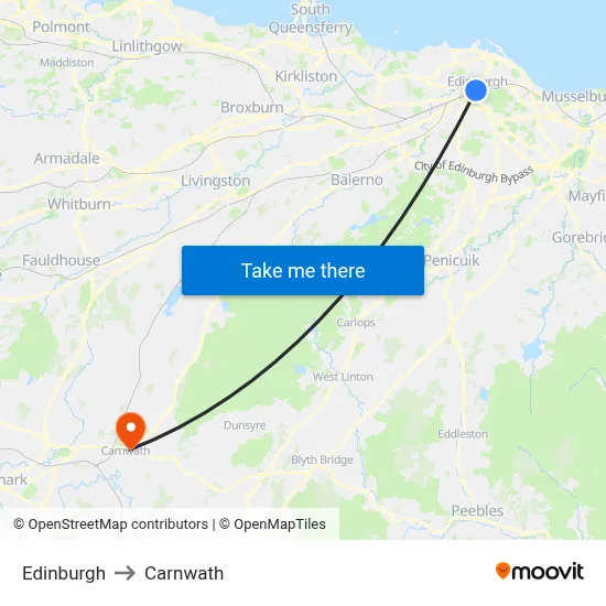 Edinburgh to Carnwath map