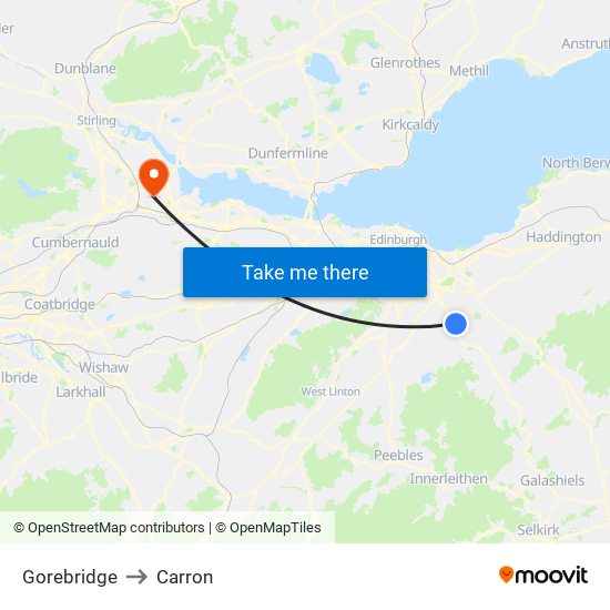 Gorebridge to Carron map