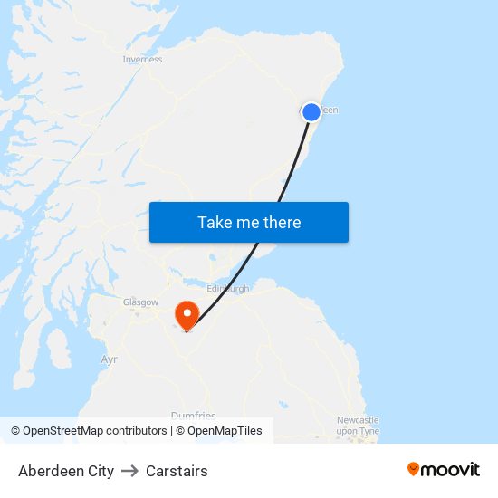 Aberdeen City to Carstairs map