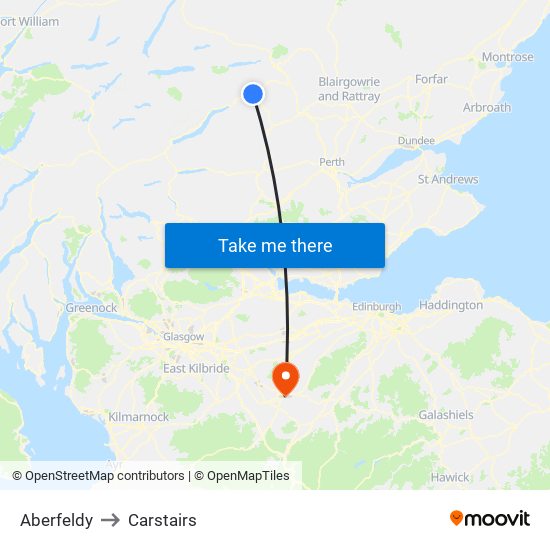 Aberfeldy to Carstairs map