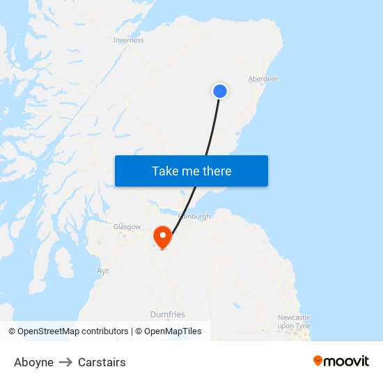 Aboyne to Carstairs map