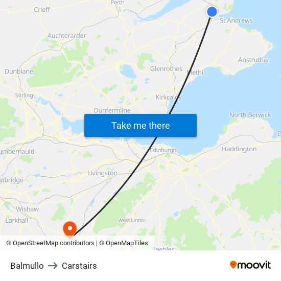 Balmullo to Carstairs map