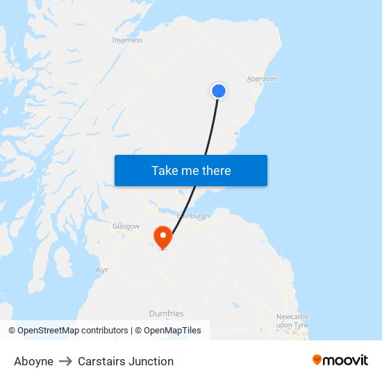 Aboyne to Carstairs Junction map