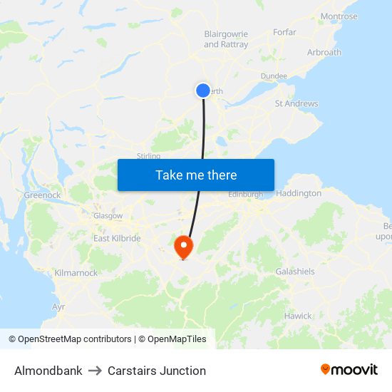 Almondbank to Carstairs Junction map