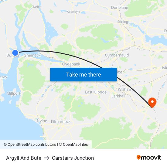 Argyll And Bute to Carstairs Junction map