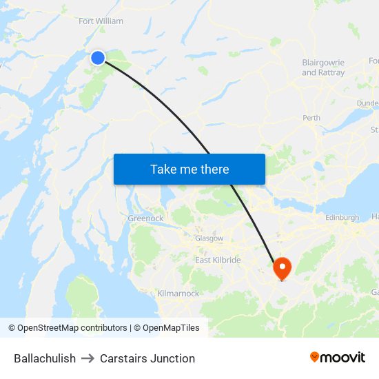 Ballachulish to Carstairs Junction map