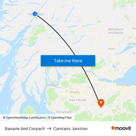 Banavie And Corpach to Carstairs Junction map