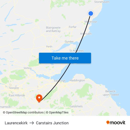 Laurencekirk to Carstairs Junction map