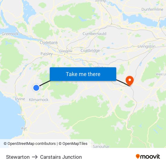 Stewarton to Carstairs Junction map