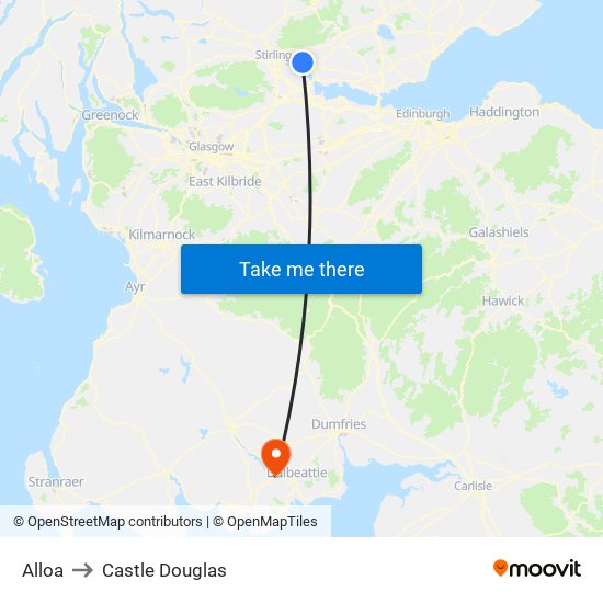 Alloa to Castle Douglas map