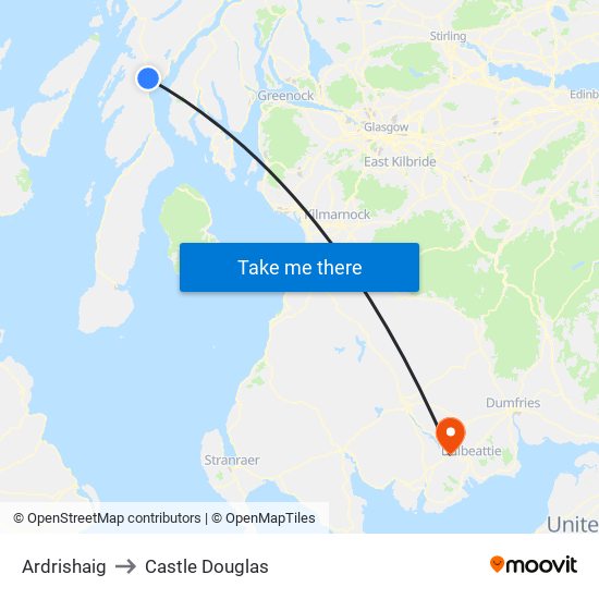 Ardrishaig to Castle Douglas map