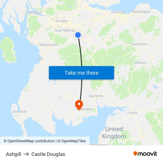 Ashgill to Castle Douglas map