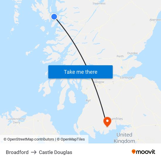 Broadford to Castle Douglas map