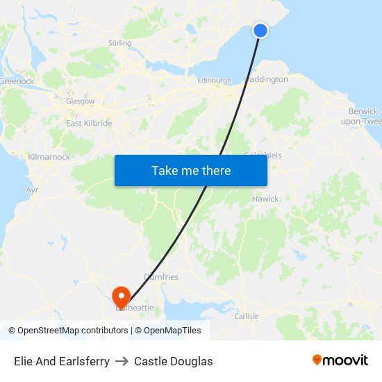 Elie And Earlsferry to Castle Douglas map