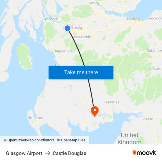 Glasgow Airport to Castle Douglas map