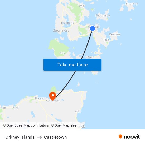 Orkney Islands to Castletown map