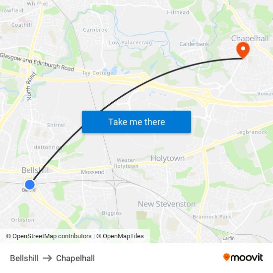 Bellshill to Chapelhall map