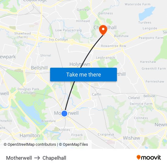 Motherwell to Chapelhall map