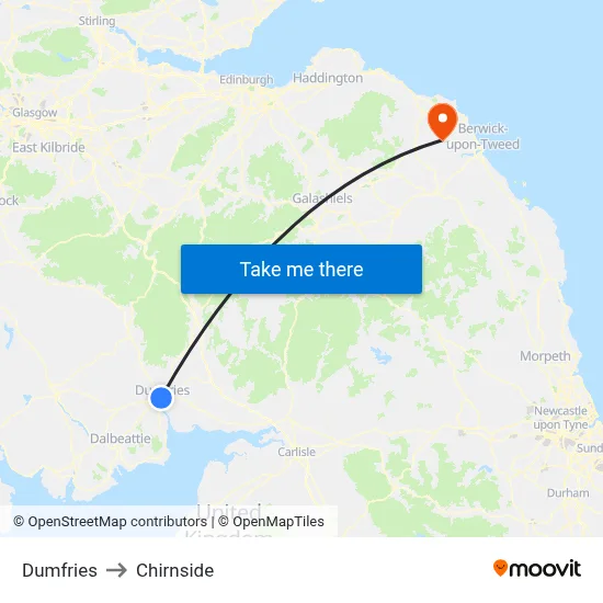 Dumfries to Chirnside map