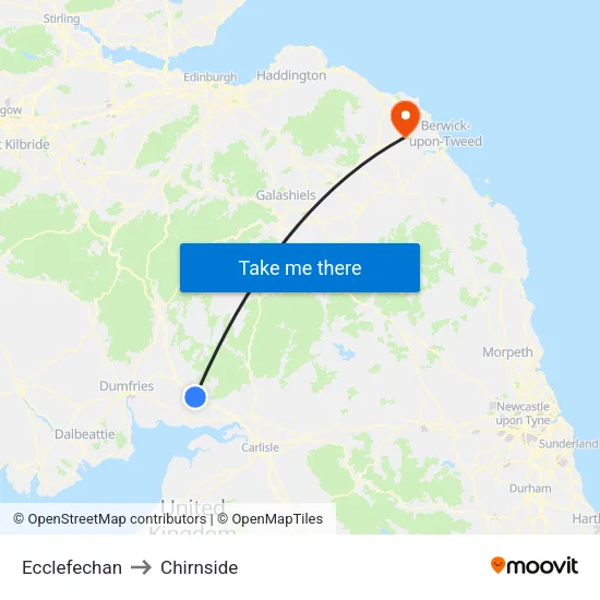 Ecclefechan to Chirnside map