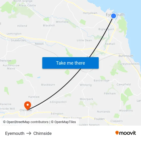Eyemouth to Chirnside map