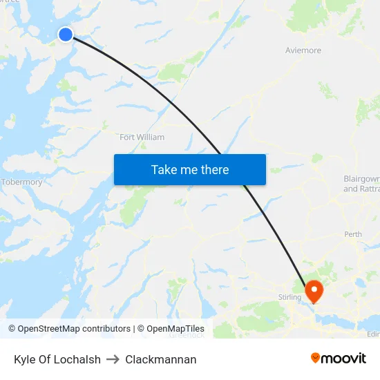 Kyle Of Lochalsh to Clackmannan map