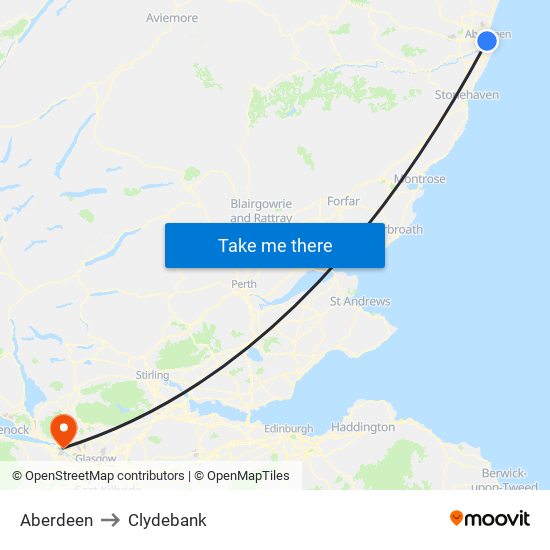 Aberdeen to Clydebank map